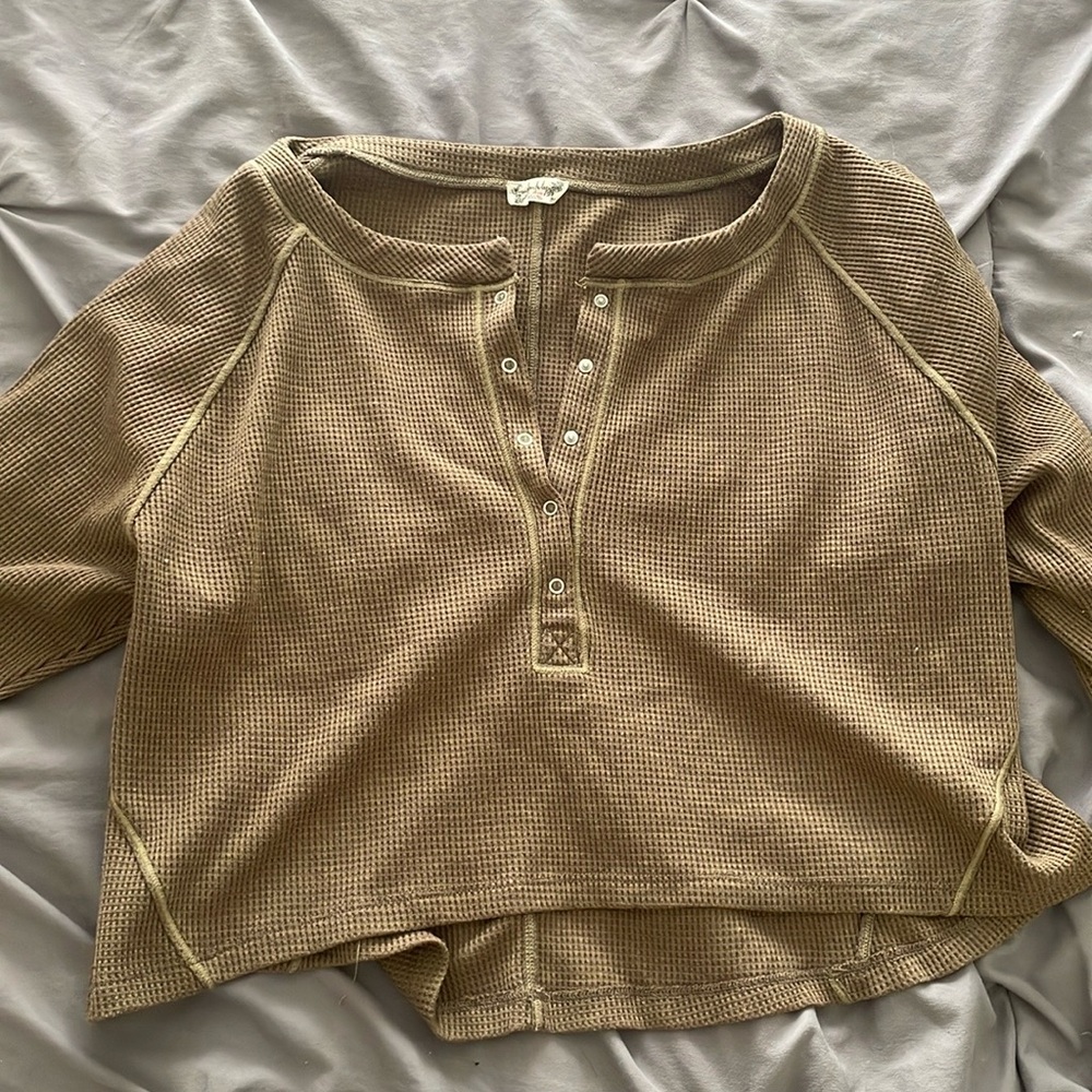 Free People Waffle Knit Long Sleeve Tee/Pullover